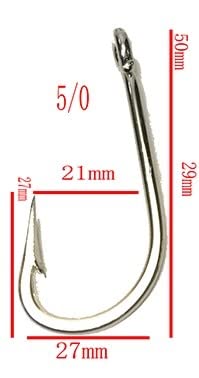 [Australia - AusPower] - #5/0 Gamakatsu/Mustad Off Brand 50pcs Heavy Duty Extra Strength 7691 Stainless Steel Jigging Assist Hook Sharpened Live Bait/Bass Fish Hook, Silver 