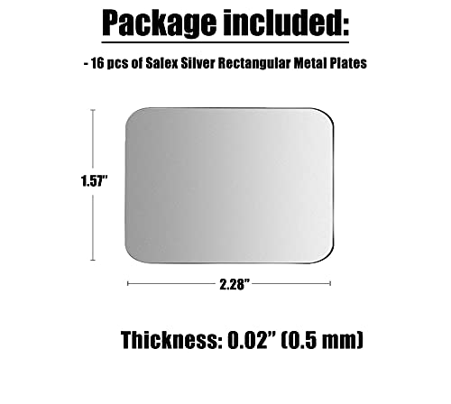 [Australia - AusPower] - SALEX Replacement Metal Plates Set for Magnetic Car Phone Holders, Wall, Air Vent Mounts, Cases, Magnets. Kit of 16 Silver Rectangular Iron Discs Without Holes. 3M Adhesive Backing. Disks 16 Pack Rectangular / 16 Pack 