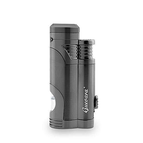 [Australia - AusPower] - Cigar Torch Butane Lighters Fuel Refillable Lighter with Punch Cutter and Set Double Jet Strong Flame Windproof Gray 