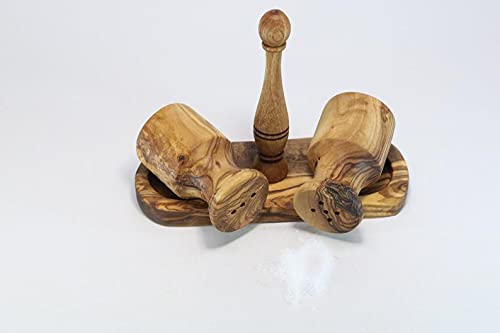 [Australia - AusPower] - AramediA Wooden Olive Wood Salt and Pepper Shakers Set with stand - Dimension: 3 Inches Tall # Q-OWN-001-004 