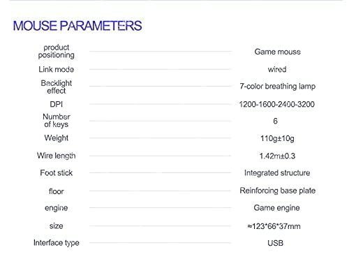 [Australia - AusPower] - Gaming Mouse Wired,6 Buttons, 4 Adjustable DPI Up to 3200 DPI, 7 Circular & Breathing LED Light, Multifunction Wired Mouse Used for Games and Office (Black) Black 