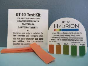 [Australia - AusPower] - Steramine Quat Test Strips for Food Service, 30 x QT-10, Test Strips to Measure 0-400 ppm, For Testing Sanitizing Solutions Made with Steramine Quaternary Tablets, Hydrion QT-10E, 2 x Envelopes 30 Strips 