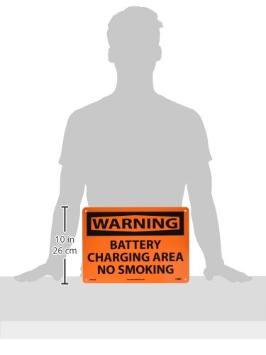 [Australia - AusPower] - NMC W468AB OSHA Sign, Legend "WARNING - BATTERY CHARGING AREA NO SMOKING", 14" Length x 10" Height, Aluminum, Black on Orange 