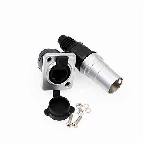 [Australia - AusPower] - Uonecn Waterproof Connectors RJ45 Female Sockets Male Plug Durable IP65 Connector Industrial Dual Panel Mount Black+Round 