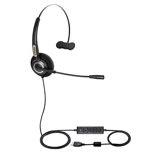 [Australia - AusPower] - Volume and Mute Switch Headset,USB Headset Mono with Noise Cancelling Microphone, Office Headset for Computer and Laptop Skype, SoftPhone 