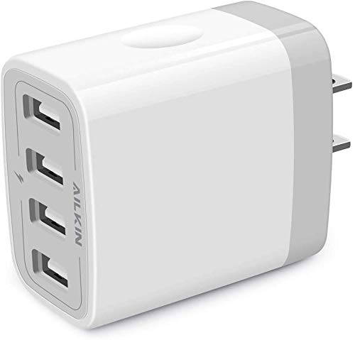 [Australia - AusPower] - USB Charger Adapter, 2-Pack AILKIN 4.8A 4-Muti Port Phone Wall Plug Fast Charging Block Box for iPhone 13 12 Pro Max 11 SE 10 XR XS X 8 7, Samsung Galaxy, Motorola, LG, Pixel, Power Cube Base Brick White 