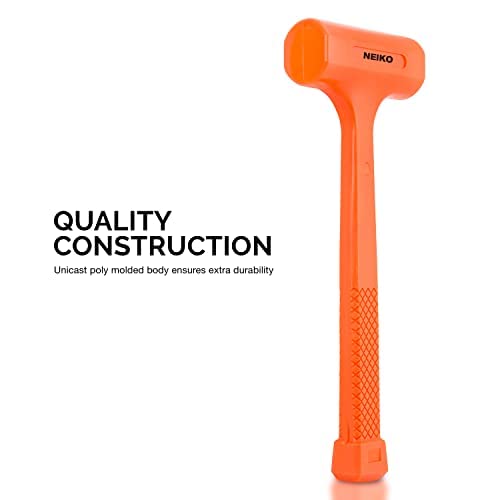 [Australia - AusPower] - Neiko 02846A 1 LB Dead Blow Hammer, Neon Orange I Unibody Molded | Checkered Grip | Spark and Rebound Resistant 1 Pound 