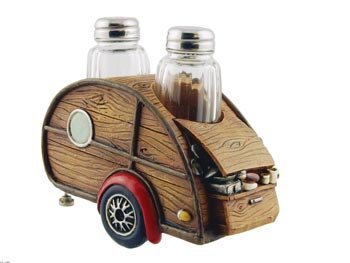 [Australia - AusPower] - Salt & Pepper Set, Woody Teardrop RV Camper, 7-inch, Collectible Kitchen Decor 