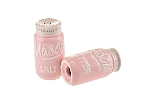[Australia - AusPower] - Goodscious Pink Mason Jar Salt and Pepper Shakers - Kitchen Ceramic Shaker - Retro Farmhouse Decor - Kitchen Accessories Home Decor - Rustic Home Accessory and Gifts - Baking Supplies - 2 Piece Set 