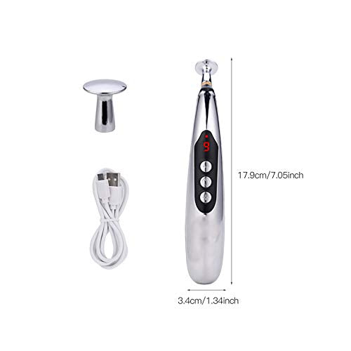 [Australia - AusPower] - 3-in-1 Acupuncture Pen Electronic Acupuncture Massage Pen with 3 Massage Heads and 2 Massaging Gel USB Rechargeable Meridian Energy Pen for Pain Relief 