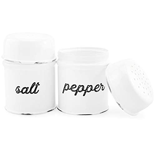 [Australia - AusPower] - AuldHome Salt and Pepper Shaker Set; Rustic White Enamelware Retro Vintage Style Shaker Set 