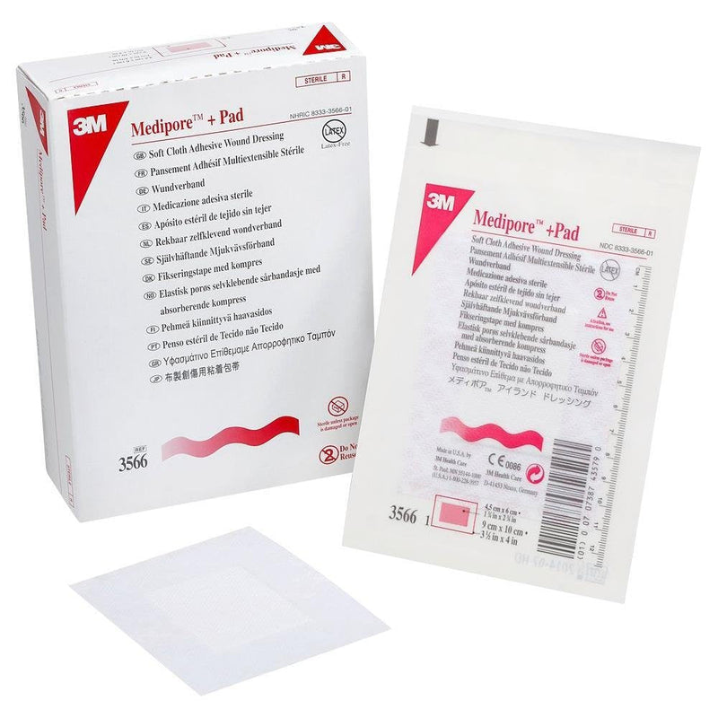 [Australia - AusPower] - 3M Adhesive Dressing Medipore Soft Cloth 3.5 X 4" Rectangle White (#3566, Sold Per Box) 