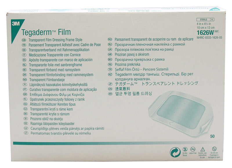 [Australia - AusPower] - 3M Health Care 1626W Tegaderm Film Dressing, Frame Style, Rectangle, 4.75" Width, 4" Length, 4" x 4 3/4", Transparent (Pack of 50) 