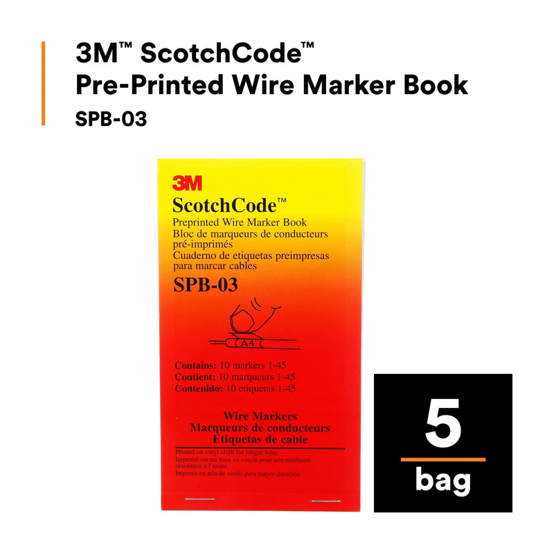 [Australia - AusPower] - 3M ScotchCode Pre-Printed Wire Marker Book SPB-03, Vinyl Coated, Black Printed Numbers (10) each 145, White Background Highlights Characters, 5/Case 