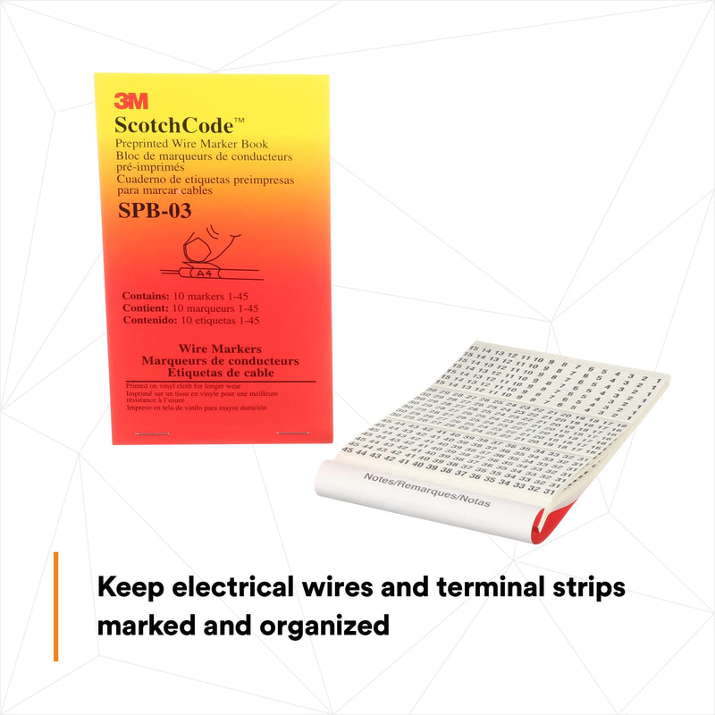 [Australia - AusPower] - 3M ScotchCode Pre-Printed Wire Marker Book SPB-03, Vinyl Coated, Black Printed Numbers (10) each 145, White Background Highlights Characters, 5/Case 