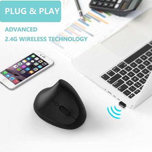 [Australia - AusPower] - Small Hand Ergonomic Mouse, LEKVEY Vertical Wireless Mouse - Rechargeable 2.4GHz Optical Vertical Mice : 3 Adjustable DPI 6 Buttons, for Laptop, PC, Computer, Desktop, Notebook etc, Black 