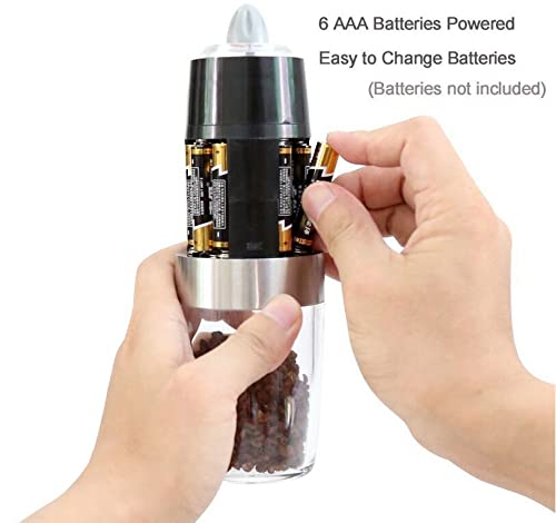 [Australia - AusPower] - 2Pack Automatic Pepper and Salt Mill Grinder Set with Adjustable Coarseness&LED Light, Gravity Electric One Hand Operated Salt and Pepper Grinder Set for Kitchen,Restaurants, Outdoor Picnics,Parties 