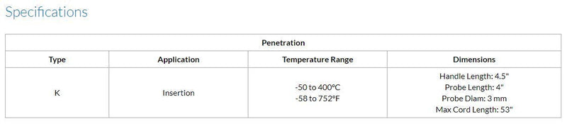 [Australia - AusPower] - Sper Scientific 800065 Type K Penetration Thermometer Probe 