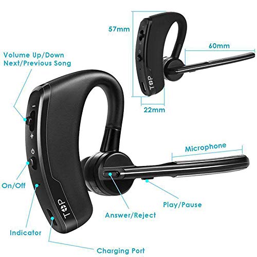 [Australia - AusPower] - Bluetooth Headset,Wireless Earpiece Hands Free Stereo Headphones Business Earphones in-Ear Earbuds with Noise Canceling Mic for Business/Office/Driving Call, Work for iPhone/Samsung/Android Bluetooth Headset 