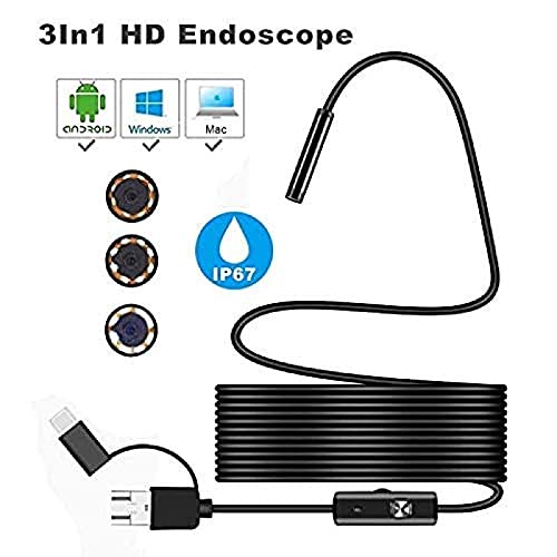 [Australia - AusPower] - USB Snake Inspection Camera, 2.0 MP IP67 Waterproof USB C Borescope, Type-C Scope Camera with 6 Adjustable LED Lights for Android, PC 