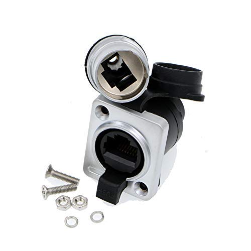 [Australia - AusPower] - Uonecn Waterproof Connectors RJ45 Female Sockets Male Plug Durable IP65 Connector Industrial Dual Panel Mount Black+Round 