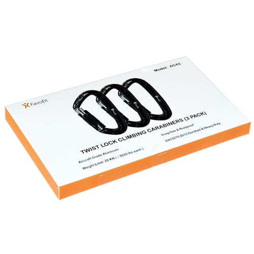 [Australia - AusPower] - Favofit UIAA Certified Climbing Carabiners (Certificate No.: USA 20-5611), 3 Pack, 25KN (5620 lbs) Heavy Duty Large Locking Carabiner Clips for Rock/Ice Climbing Rappelling Rescue Swing etc, Black 