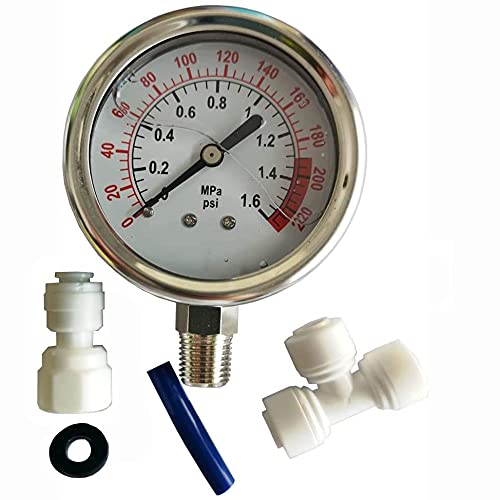 [Australia - AusPower] - Malida Water Pressure Gauge Stainless for Aquarium Meter 0-1.6MPa 0-220psi Reverse Osmosis System Pump with 1/4 1 Pack 