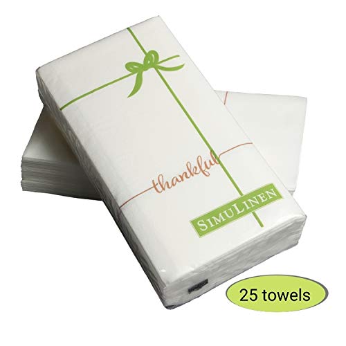 [Australia - AusPower] - SimuLinen Disposable Guest Bathroom Hand Towels – Thankful Design - Linen-Feel Disposable Paper Towels, Cloth-Like Texture Single-Use - Perfect Size: 12x17” Unfolded & 8.5x4” Folded - Pack of 25 