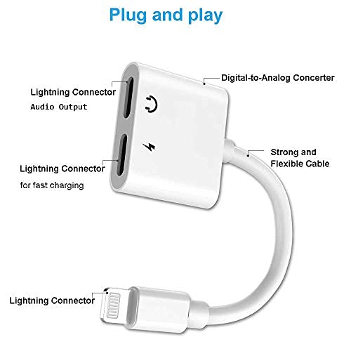 [Australia - AusPower] - [Apple MFi Certified] Dual 2in1 Lightning Headphone Audio & Charger Adapter Splitter for iPhone iPad,2 Pack iPhone Headphone Adapter Compatible for iPhone 13/12/11/XS/XS Max/XR/X/8/8plus/7/7 Plus/iPad Lightning Audio + Lightning Charge 