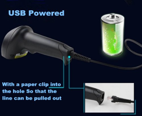 [Australia - AusPower] - Wired Handheld USB Laser Barcode Scanner Reader with USB Cable (Black) for Market/Warehouse/Hospital/Supermarket/Commodity/Query/Logistics 