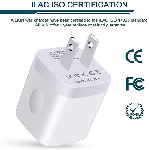 [Australia - AusPower] - Wall Charger, 3Pack 5V/2.1A AILKIN 2-Port USB Wall Charger Home Travel Plug Power AC Adapter Fast Charging Block Cube for iPhone 13 12 SE 11Pro Max XS XR 8 7 Plus, Samsung Galaxy, Google Pixel, LG Box White 