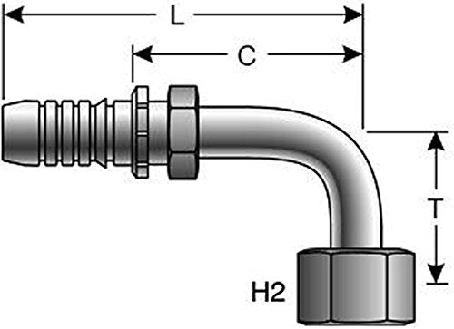 [Australia - AusPower] - Gates 16GS-16FJX90S GlobalSpiral Couplings, Female JIC 37° Flare Swivel, Zinc Plated Carbon Steel, 5.67", 90° Bent Tube, 1" ID 
