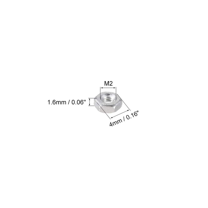 [Australia - AusPower] - uxcell Hex Nuts, M2x0.4mm Metric Coarse Thread Hexagon Nut, Carbon Steel, Pack of 100 (Silver Tone) 