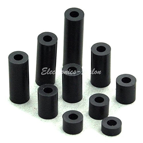 [Australia - AusPower] - 100PCS 20mm Black Nylon Round Spacer, OD 7mm, ID 3.2mm, Not Threaded, for M3 Screws, Plastic. Length 20mm 