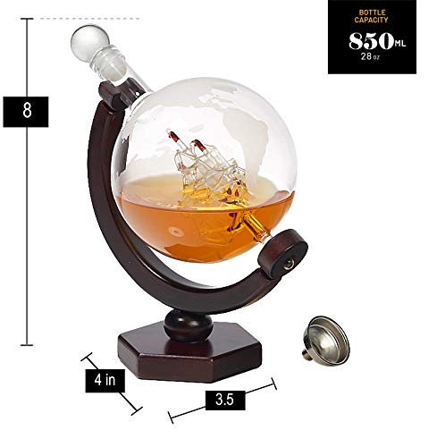 [Australia - AusPower] - Whiskey Decanter Globe Set - Lead-Free Decanter for Whiskey, Wine, Cocktails, Liquor, Scotch, Bourbon, Vodka - 850ml. Impressive Home-Bar Beverage Ser 