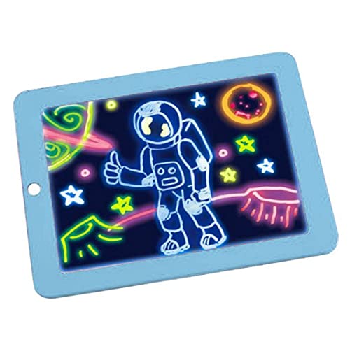 [Australia - AusPower] - waheed LED Drawing Tablet,Magic Pad , Includes Smooth Fun Guide. Glow Boost , 6Double Sided Markets, 42 Stencils, Dry Erasers., Blue, 10.3*7.8*0.8 