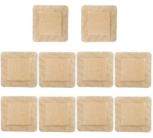 [Australia - AusPower] - LotFancy Silicone Foam Dressing, 4"x 4" (2.5”x 2.5” Pad), 10 Count, Adhesive Wound Dressing with Border, Bed Sores, Pressure Ulcers Bandages Pads, Highly Absorbent, Waterproof 4"x 4" (10-count) 