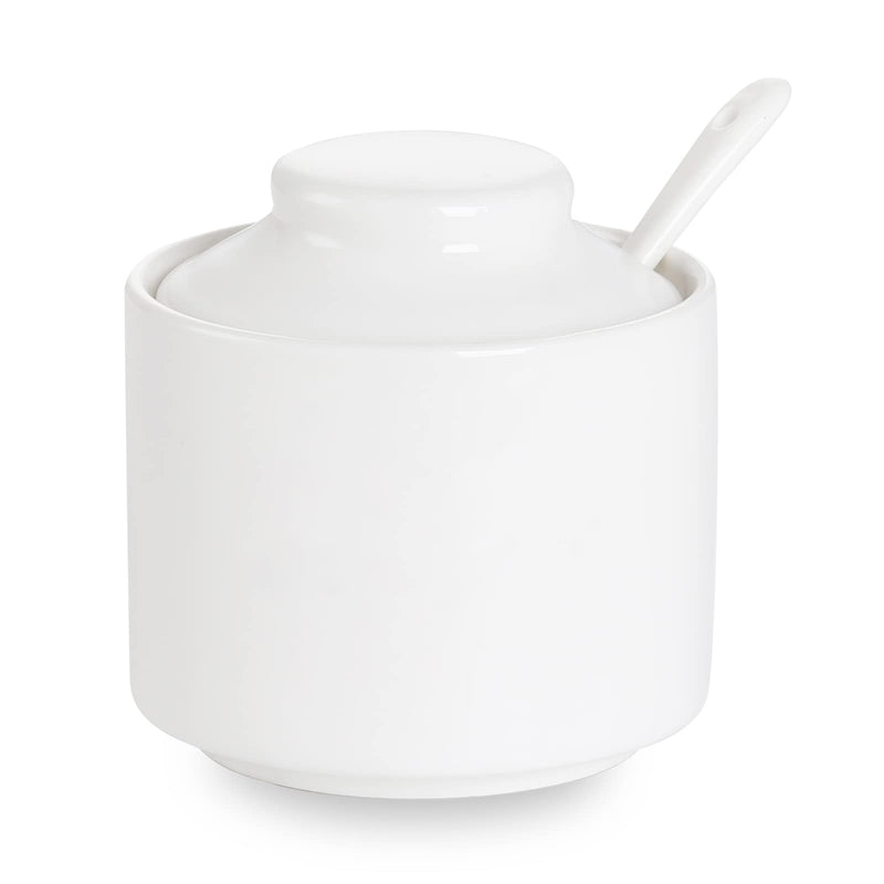 [Australia - AusPower] - ONTUBE Ceramic Sugar Bowl with Lid and Spoon,Porcelain Seasoning Box Salt Bowl,8oz White 