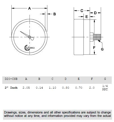 [Australia - AusPower] - CARBO Instruments 2" Pressure Gauge, Chrome Plated Steel Case, Dry, 0-5000 psi/kPa, Back Mount 1/4" NPT 
