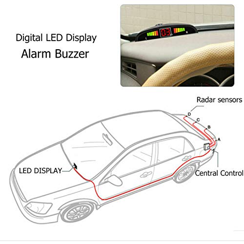 [Australia - AusPower] - MACHSWON Car Parking Sensor - Car Reverse Parking Radar System 4 Reversing Sensors Kit with Front and Rear Alarm Buzzer Reminder LED Display Safe Driving 