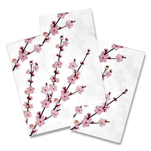 [Australia - AusPower] - 100 Floral Cherry Blossoms Guest Napkins 3 Ply Disposable Paper Pink Cherries Blossom Flowers Dinner Hand Napkin for Bathroom Powder Room Wedding Holiday Birthday Party Baby Shower Decorative Towels 