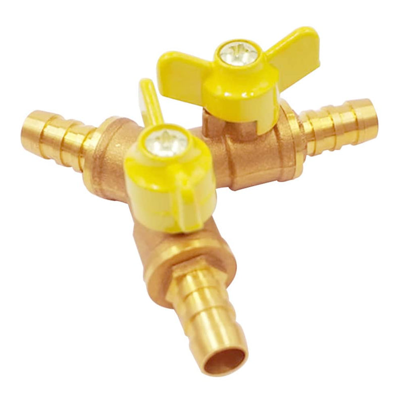 [Australia - AusPower] - Uenede Solid Brass 3-way Y-shaped Shut-off Ball Valve with 2-switch 1/4" Hose Barb Include 3 Stainless Steel Clamps Hose Pipe Barb Fitting for Water/Oil/Gas 0.25 Inch 