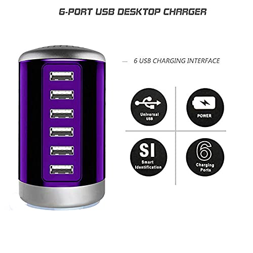 [Australia - AusPower] - ShengHe USB Charger, 6-Port Cylindrical Desktop Charger Station: Suitable for Mobile Phones, Tablets, Bluetooth Speakers, Multi-Function USB Wall Charger , Blue (XLD30P02A) 