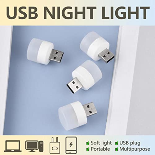 [Australia - AusPower] - Linwnil USB Plug Lamp Computer Mobile Power Charging USB Small Book Lamps LED Eye Protection Reading Light Small Round Light Night Light(4 Warm Light) 4 Warm Light 