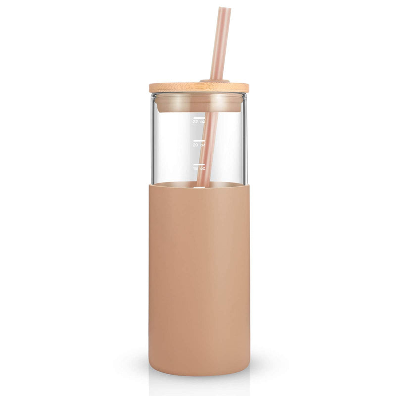 [Australia - AusPower] - Tronco 24oz Glass Tumbler Glass Water Bottle Straw Silicone Protective Sleeve Bamboo Lid - BPA Free Amber 1 Count (Pack of 1) 