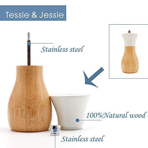[Australia - AusPower] - Salt Grinder White Wooden Pepper Grinder Sea Salt And Pepper Grinders Set 5” And 6” Salt Mills of Oilcan Shaped For Blue Or White By Tessie & Jessie (Oilcan, White) Oilcan(5"+6") 