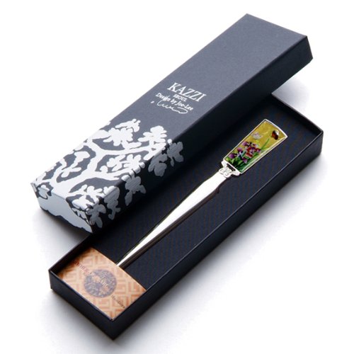 [Australia - AusPower] - Mother of Pearl Yellow Flower Metal Steel Knife Sword Blade Hand Envelope Letter Opener with Orchid Design 