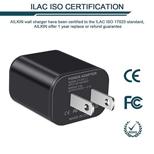 [Australia - AusPower] - USB Power Adapter, Wall Plug, Ailkin 2-Pack 5V/2.1A Fast Charging Cell Phone Cube Home/Travel Wall Charger Block Box Brick Base for Phone XS/XR/10/8/7, Pad, Samsung Galaxy, LG, HTC, More USB Plug Black 