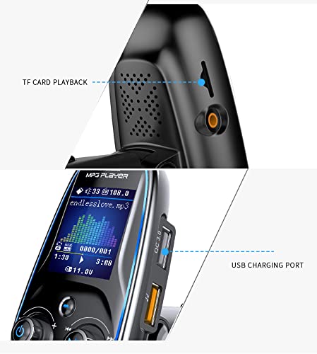[Australia - AusPower] - QAE Bluetooth 5.0 FM Transmitter for Car, QC3.0 & TFT Colorful Display Wireless Bluetooth FM Radio Adapter Four Music Player Mode/Car Kit with Hands-Free Calls.AUX Input/Output 