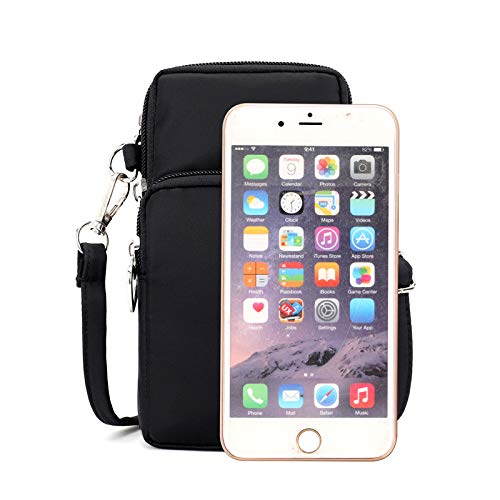 [Australia - AusPower] - Women Nylon Cell Phone Purse Small Crossbody Bag Sport Armband Wristband Wallet for iPhone 11 Pro Max, Galaxy Note 10+/9 S20+ S10 Plus S20 Ultra A50 A70, Moto G8+ G7 Power G6 Plus,LG Stylo 5/6 (Black) Black 